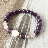 Selenite Amethysts Labradorite Moon Bracelet Healing Beaded Woman Purple Stone