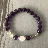 Selenite Amethysts Labradorite Moon Bracelet Healing Beaded Woman Purple Stone