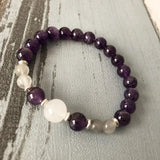 Selenite Amethysts Labradorite Moon Bracelet Healing Beaded Woman Purple Stone