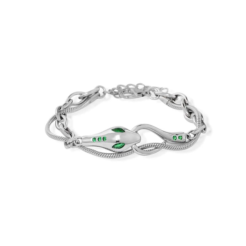 Enamel Green Zircon Snake Bracelet Chain Bangle