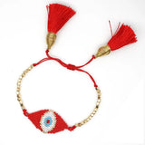 GoBoho Evil Eye Bracelet Sets for Women Red Beaded Bracelets Tassel Jewelry