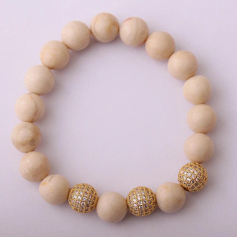 Micro Zircon Pave Ball Natural Stone Bracelet