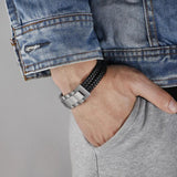 Double-layer Leather Rope Stainless Steel Bracelet for Men