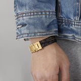 Double-layer Leather Rope Stainless Steel Bracelet for Men