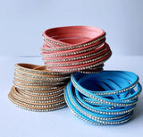 Miasol Double Wrap Leather Biling Resin Full Crystal Bracelet