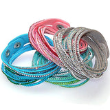 Miasol Double Wrap Leather Biling Resin Full Crystal Bracelet
