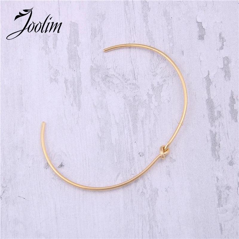 High End PVD Plated Double Loop Knotted Opening Bracelet Drop