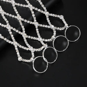 Kpop Rhinestone Mesh Finger Bracelet, Diamond Crystal Hand Chain with Ring