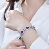 Silver Women Bracelet with Imitated Sapphires Gemstone Lady Party Gift