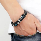 Leather Men Bracelet Stainless Steel Magnetic Clasp DIY LOGO