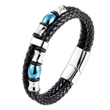 Leather Men Bracelet Stainless Steel Magnetic Clasp DIY LOGO