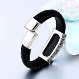 Green Stone Leather Bracelet Men Stainless Steel Retro Biker Jewelry