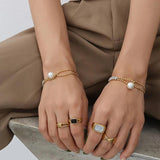 Pearl CZ Chain Bracelet Stainless Steel Jewelry