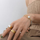 Pearl CZ Chain Bracelet Stainless Steel Jewelry