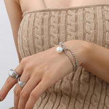 Pearl CZ Chain Bracelet Stainless Steel Jewelry