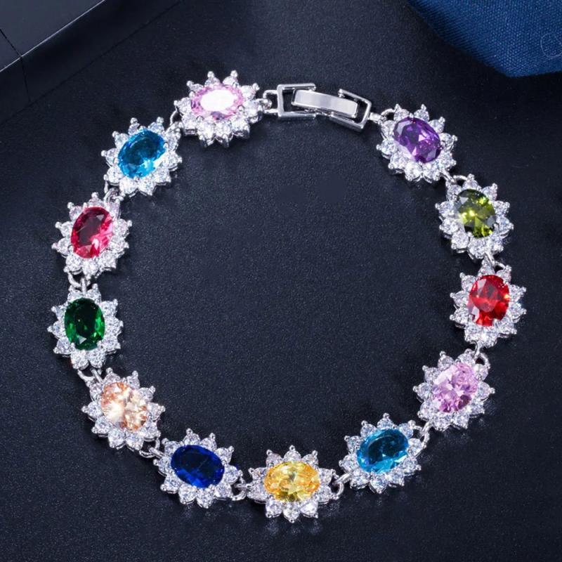 ThreeGraces CZ Crystal Flower Charming Bracelet Women Wedding Jewelry