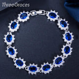 ThreeGraces CZ Crystal Flower Charming Bracelet Women Wedding Jewelry