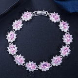 ThreeGraces CZ Crystal Flower Charming Bracelet Women Wedding Jewelry
