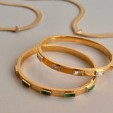Green Zircon Circular Cuff Bangle Bracelet for Women