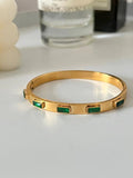 Green Zircon Circular Cuff Bangle Bracelet for Women