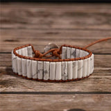 Tube Shape Wrap Bracelet Boho Natural Stone Power Jewelry Leather Wrap