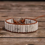 Tube Shape Wrap Bracelet Boho Natural Stone Power Jewelry Leather Wrap