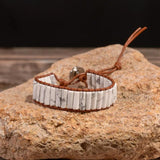Tube Shape Wrap Bracelet Boho Natural Stone Power Jewelry Leather Wrap