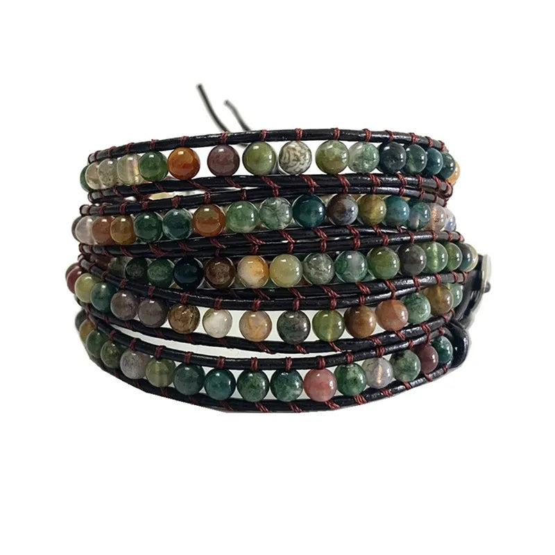 5-Layer Natural Stone Leather Wrap Bracelet for Women