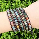 5-Layer Natural Stone Leather Wrap Bracelet for Women