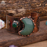 Women Moon Star Crystal Cuff Bangle Stone Vintage Bracelet