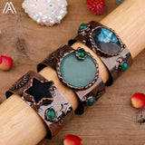 Women Moon Star Crystal Cuff Bangle Stone Vintage Bracelet