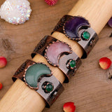 Women Moon Star Crystal Cuff Bangle Stone Vintage Bracelet