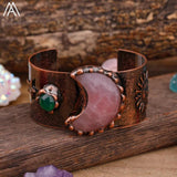 Women Moon Star Crystal Cuff Bangle Stone Vintage Bracelet