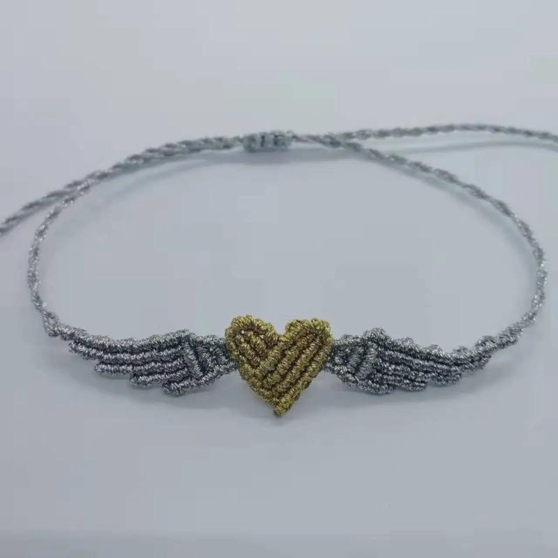 Xmas Heart & Angel Wings Macrame Bracelet Lucky Charm Couple