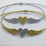 Xmas Heart & Angel Wings Macrame Bracelet Lucky Charm Couple