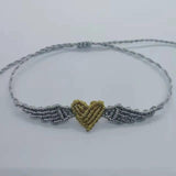 Xmas Heart & Angel Wings Macrame Bracelet Lucky Charm Couple