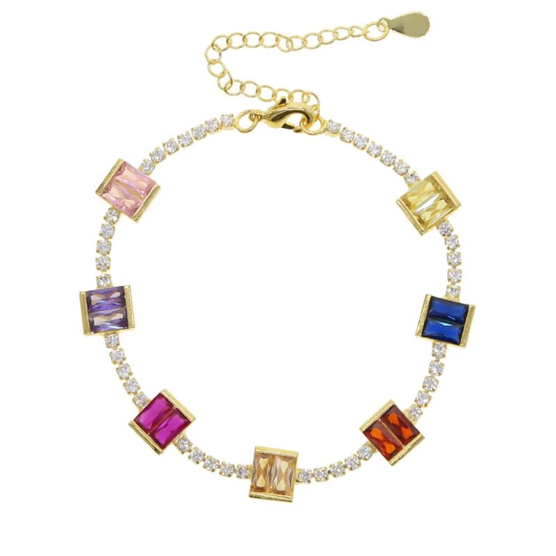 Colorful Baguette CZ Charm Tennis Chain Bracelet