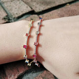 Colorful Baguette CZ Charm Tennis Chain Bracelet