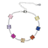 Colorful Baguette CZ Charm Tennis Chain Bracelet
