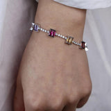 Colorful Baguette CZ Charm Tennis Chain Bracelet