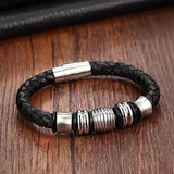 Skull Punk Stainless Steel Magnetic Buckle Leather Bracelet