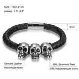 Skull Punk Stainless Steel Magnetic Buckle Leather Bracelet