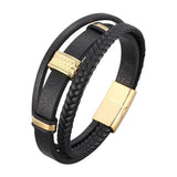 FORTAFY Men's Multilayer Braided Leather Bracelet Stainless Steel Clasp FR1050