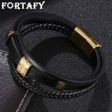 FORTAFY Men's Multilayer Braided Leather Bracelet Stainless Steel Clasp FR1050