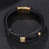 FORTAFY Men's Multilayer Braided Leather Bracelet Stainless Steel Clasp FR1050
