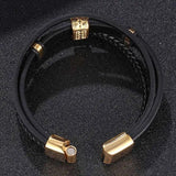 FORTAFY Men's Multilayer Braided Leather Bracelet Stainless Steel Clasp FR1050