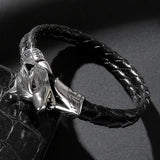 Double Braided Bracelet Stainless Steel Wolf Head Leather Bangle