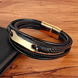 Geometric Pattern Multi-layers Leather Bracelet For Men Jewelry Gift