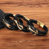 Geometric Pattern Multi-layers Leather Bracelet For Men Jewelry Gift