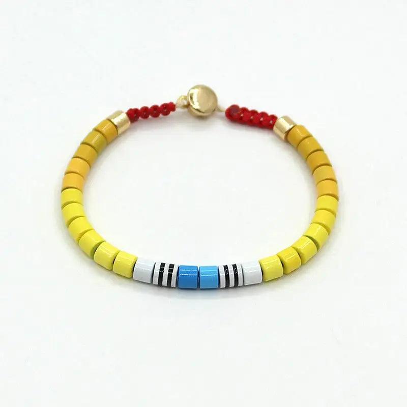 DIY Rainbow Enamel Bead Painting Bracelet Hand Woven Boho Charm Cuff Jewelry